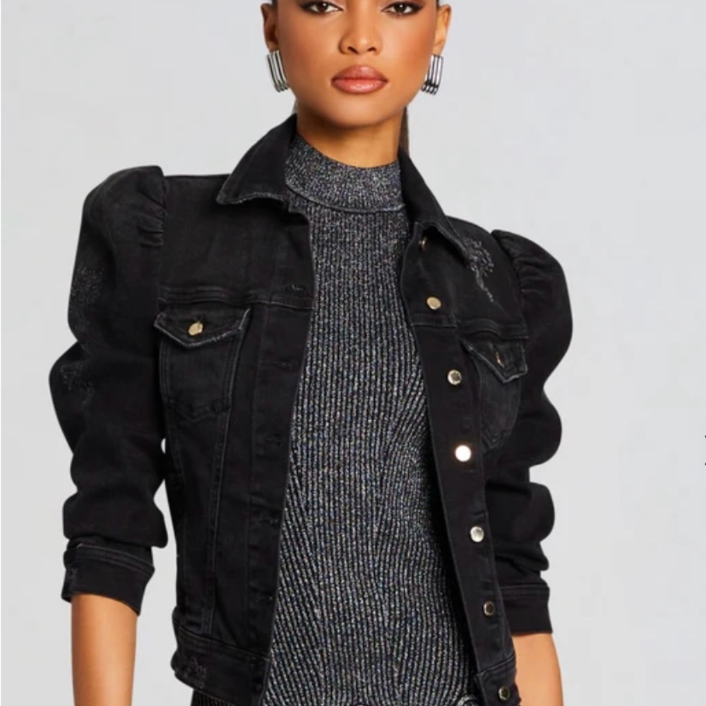 Retrofete Black Denim Jacket with Puff Sleeves